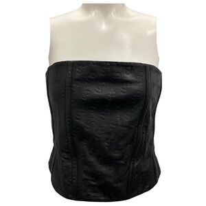 SAKS POTTS BLACK LAMB LEATHER TATTOO CORSET TOP